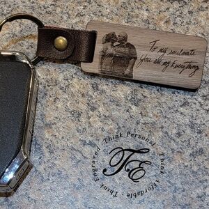 Personalized Photo and Handwriting Keychain - Antiqued Leather and Wood